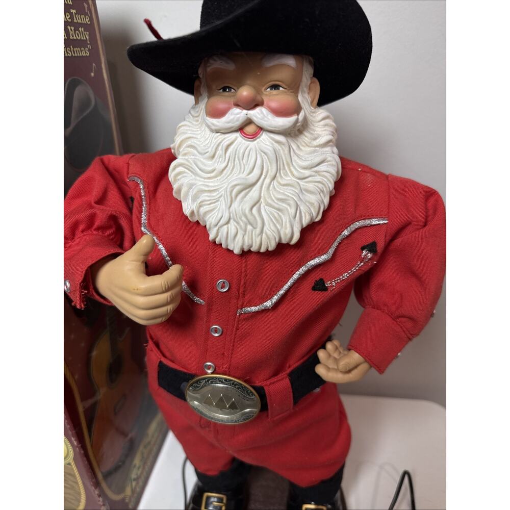 Holly Jolly Rock Santa Animated Musical Dancing Cowboy Christmas Working Box - Picture 5 of 8